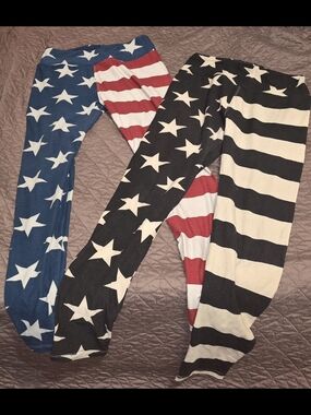 lularoe OS American Flag Star & Stripe Leggings - Red, White, Blue, Black